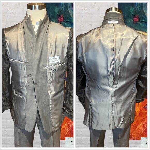 Calvin Klein Mens 42R 34x29 Extreme Slim Taupe Gray 2 Piece Suit Modern - Picture 6 of 16